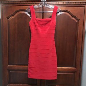 Short red bandage dress with rhinestone accents